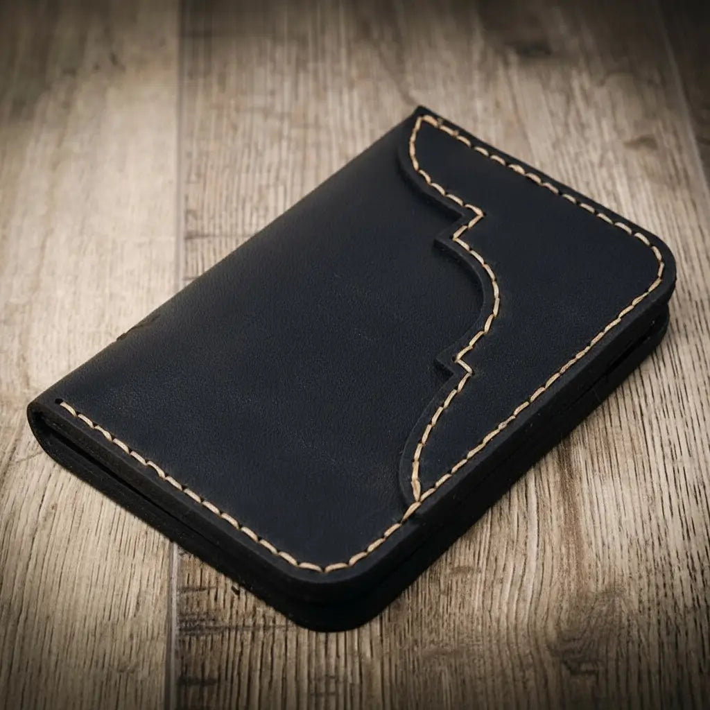 Western Vertical Wallet by Bull Sheath Leather — full-grain leather with western tooling