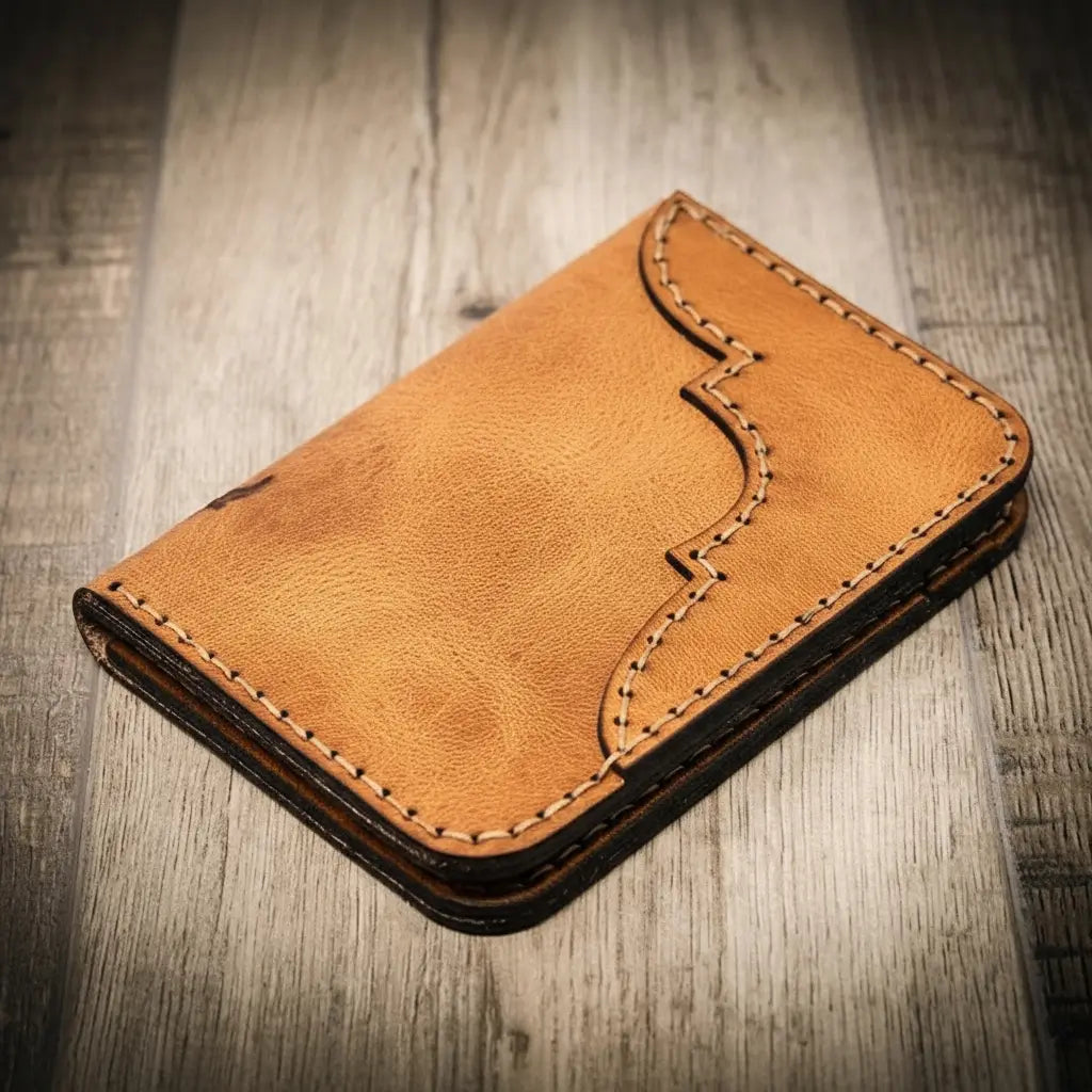 Western Vertical Wallet by Bull Sheath Leather — full-grain leather with western tooling
