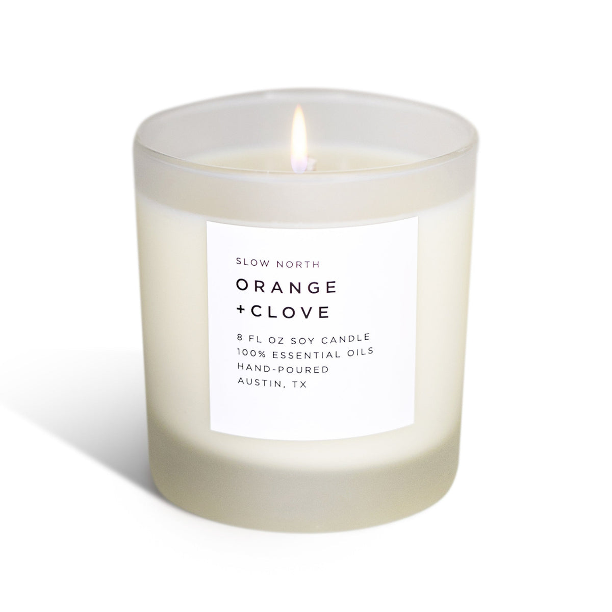 Orange + Clove soy candle by Slow North, hand-poured in Austin, Texas