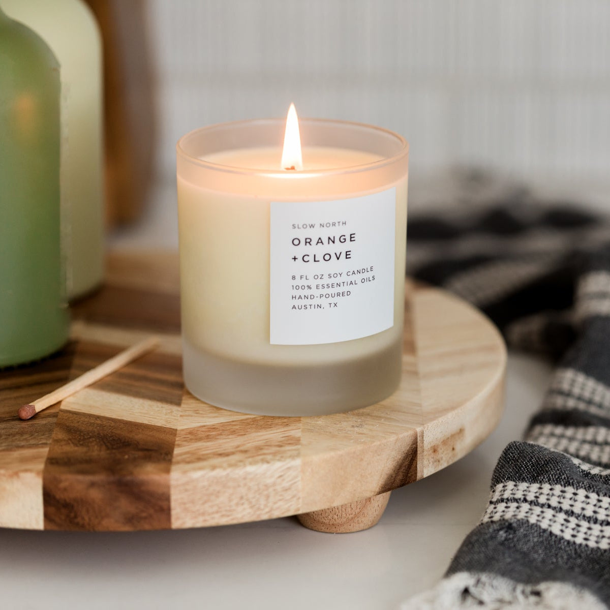 Orange + Clove soy candle by Slow North, hand-poured in Austin, Texas