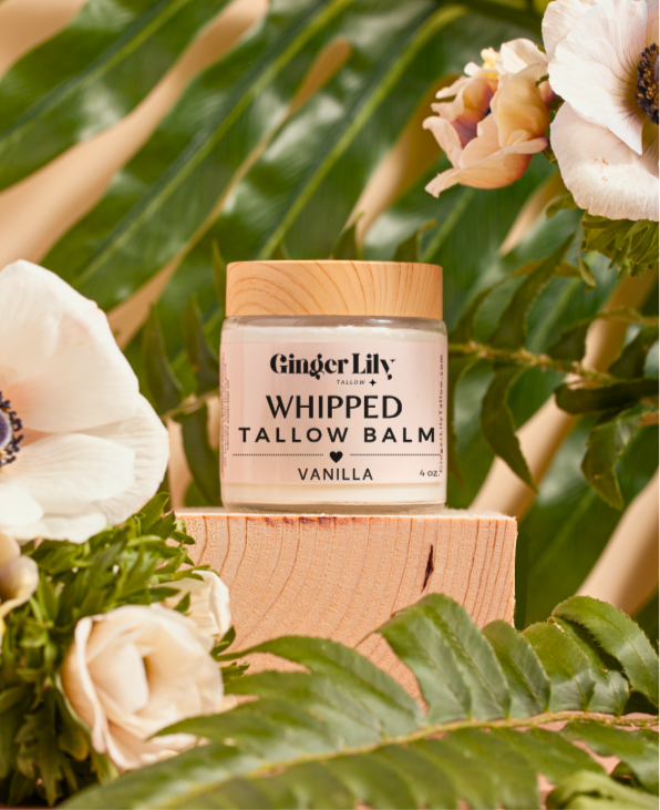 Organic Whipped Tallow Face & Body Balm by Ginger Lily Tallow - grass-fed beef tallow balm with avocado oil