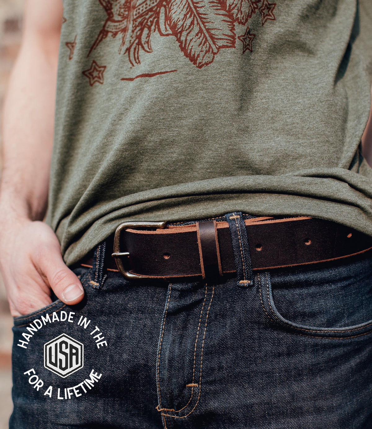 Leather Workman Belt by The Local Branch — 1 1/2" top grain leather, antique brass buckle