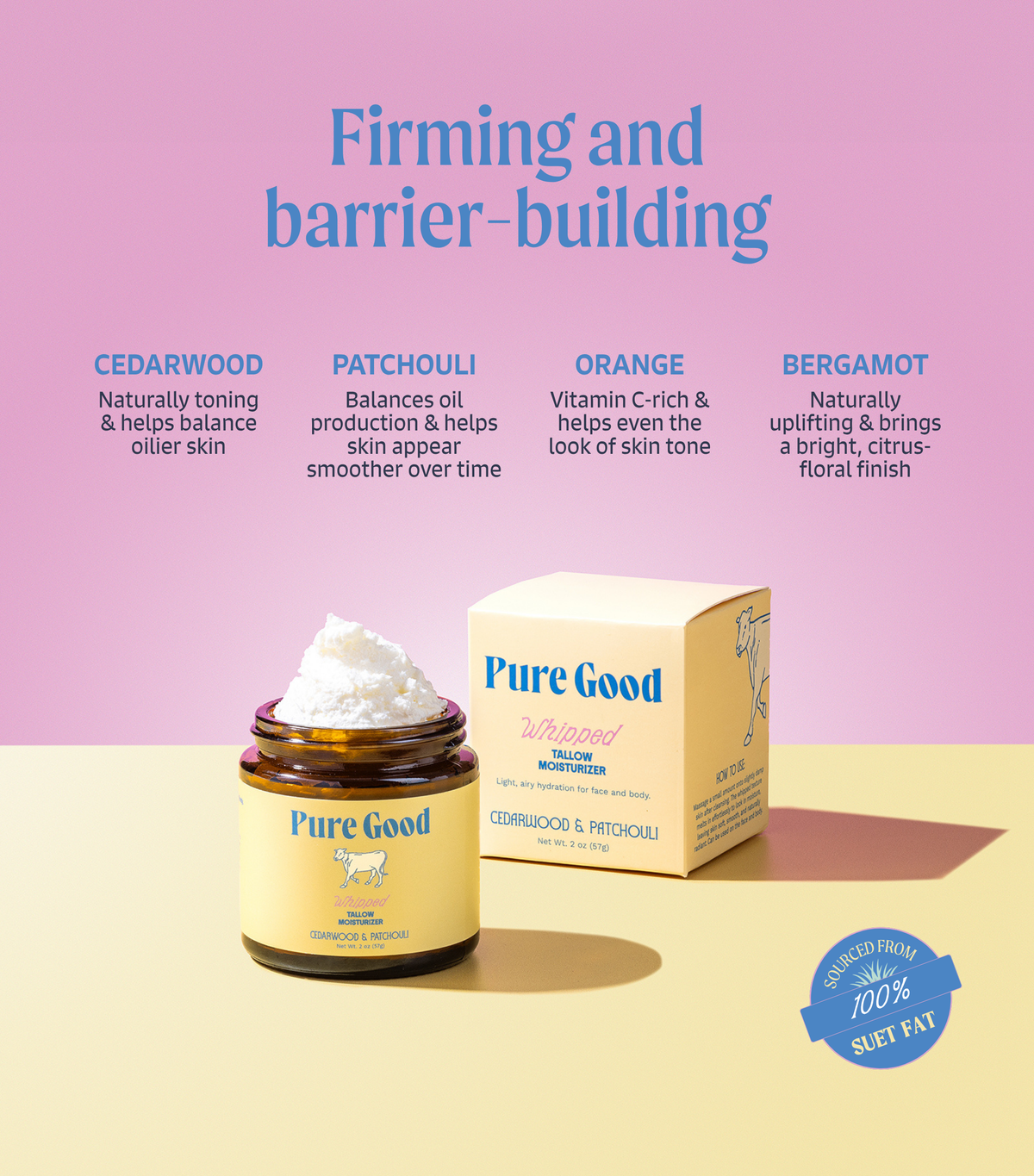Cedarwood & Patchouli Whipped Tallow by Pure Good LLC - grass-fed tallow balm with cedarwood, patchouli, bergamot and orange