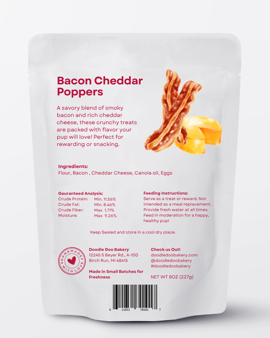 Bacon Cheddar Poppers dog treats by Doodle Doo Bakery — real bacon and cheddar, 1/2 lb (2)