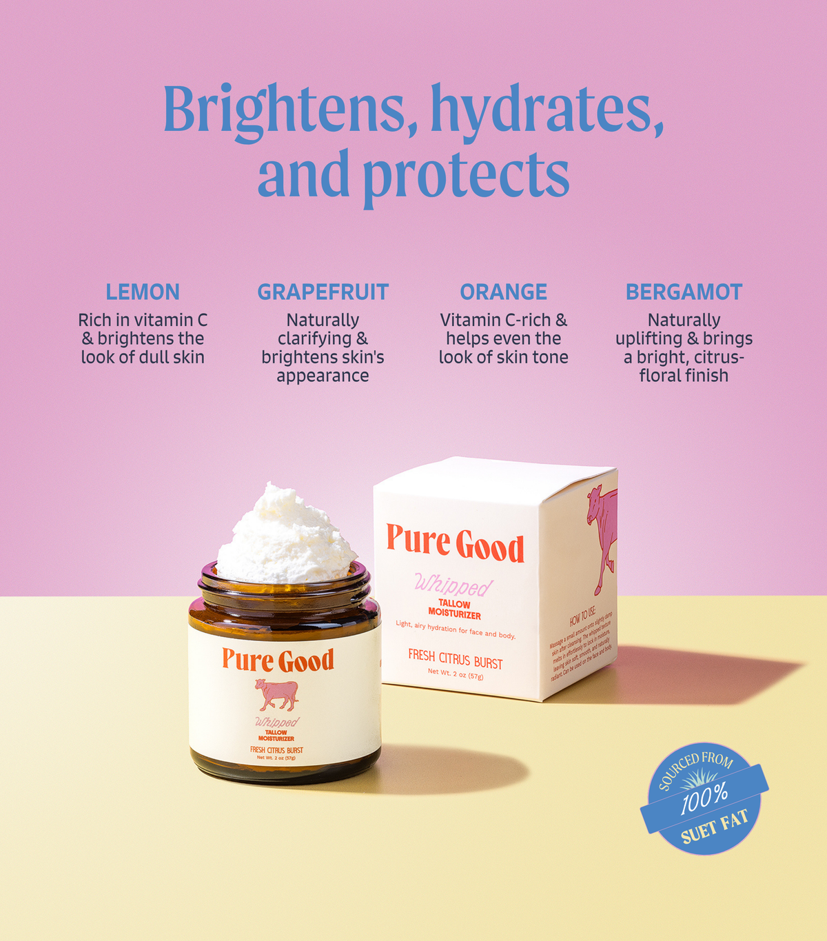 Fresh Citrus Burst Whipped Tallow by Pure Good LLC - grass-fed tallow balm with lemon, lime, grapefruit, orange and bergamot oils