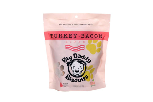 Turkey bacon dog biscuits by Big Daddy Biscuits — organic whole-wheat flour, 8 oz bag